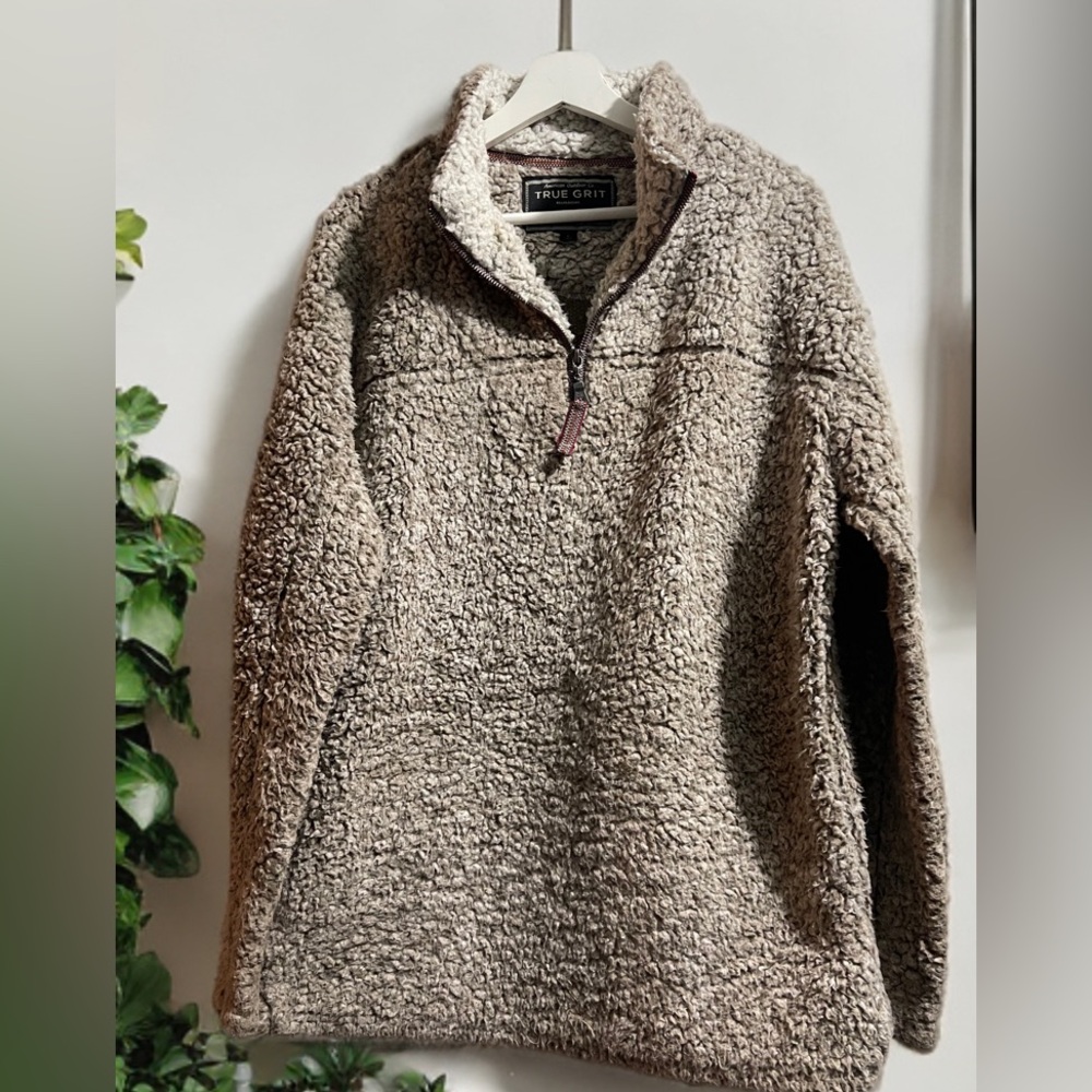 Womens True Grit Sherpa Fleece 1/4 Zip Frosty Tip Pullover Jacket Sz M